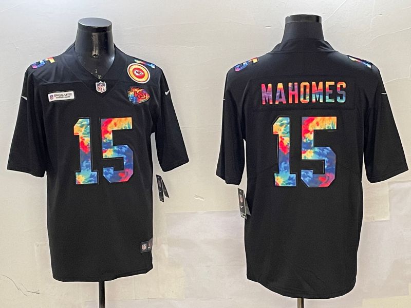 Men Kansas City Chiefs 15 Mahomes Black Rainbow 2025 Nike Limited NFL Jersey style 3294